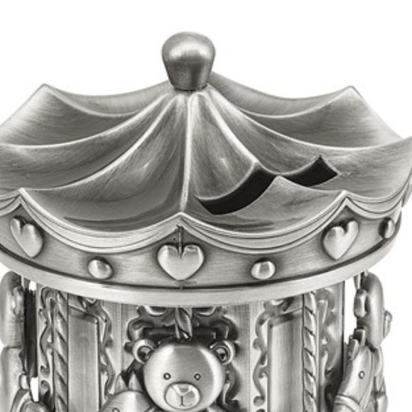 Keepsake Pewter-tone Finish Metal Teddy Bear on Horse Carousel Bank - Picture 4 of 4